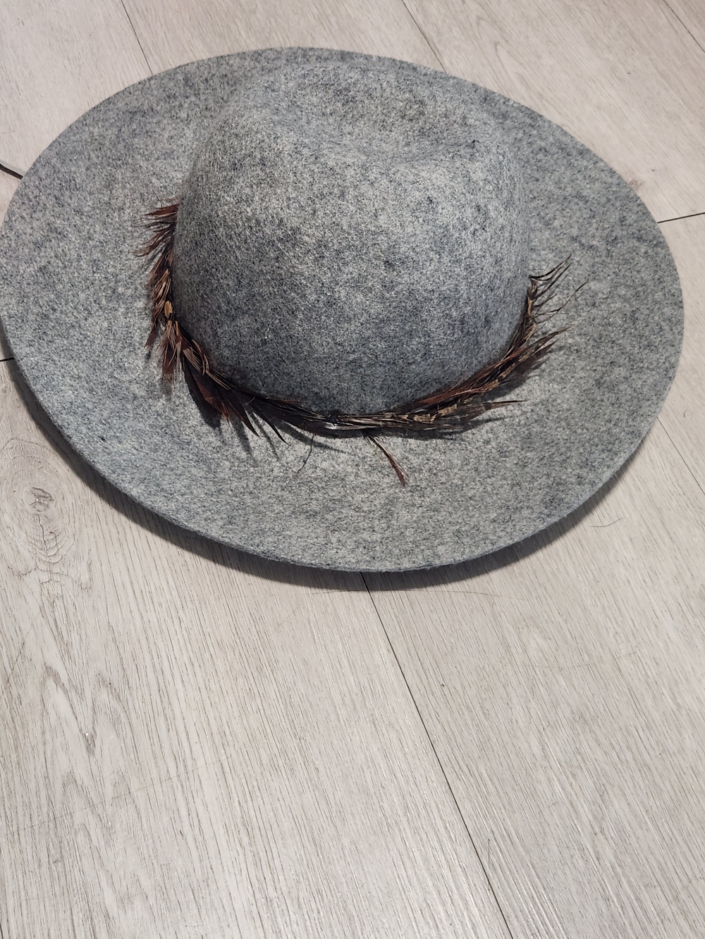 Hinge Nordstrom Gray 100% Wool Wide Brim Feather Hat OS